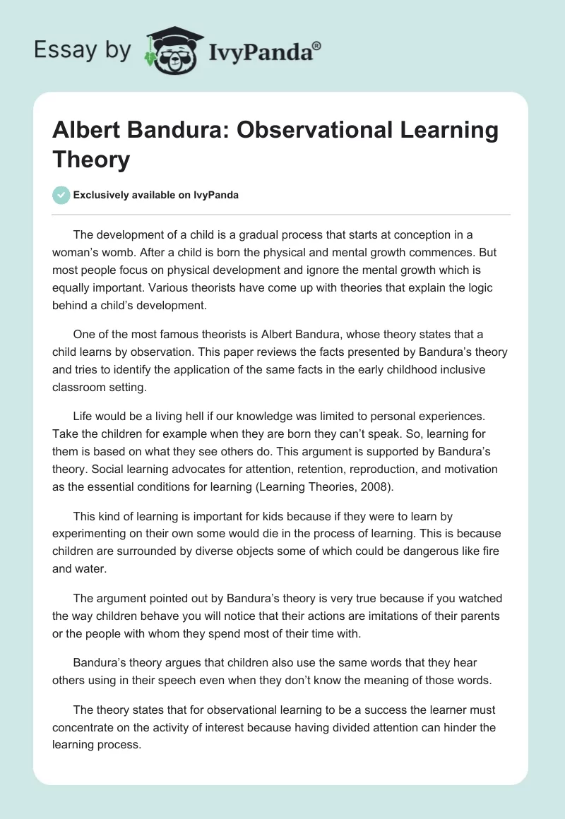 Albert Bandura: Observational Learning Theory. Page 1