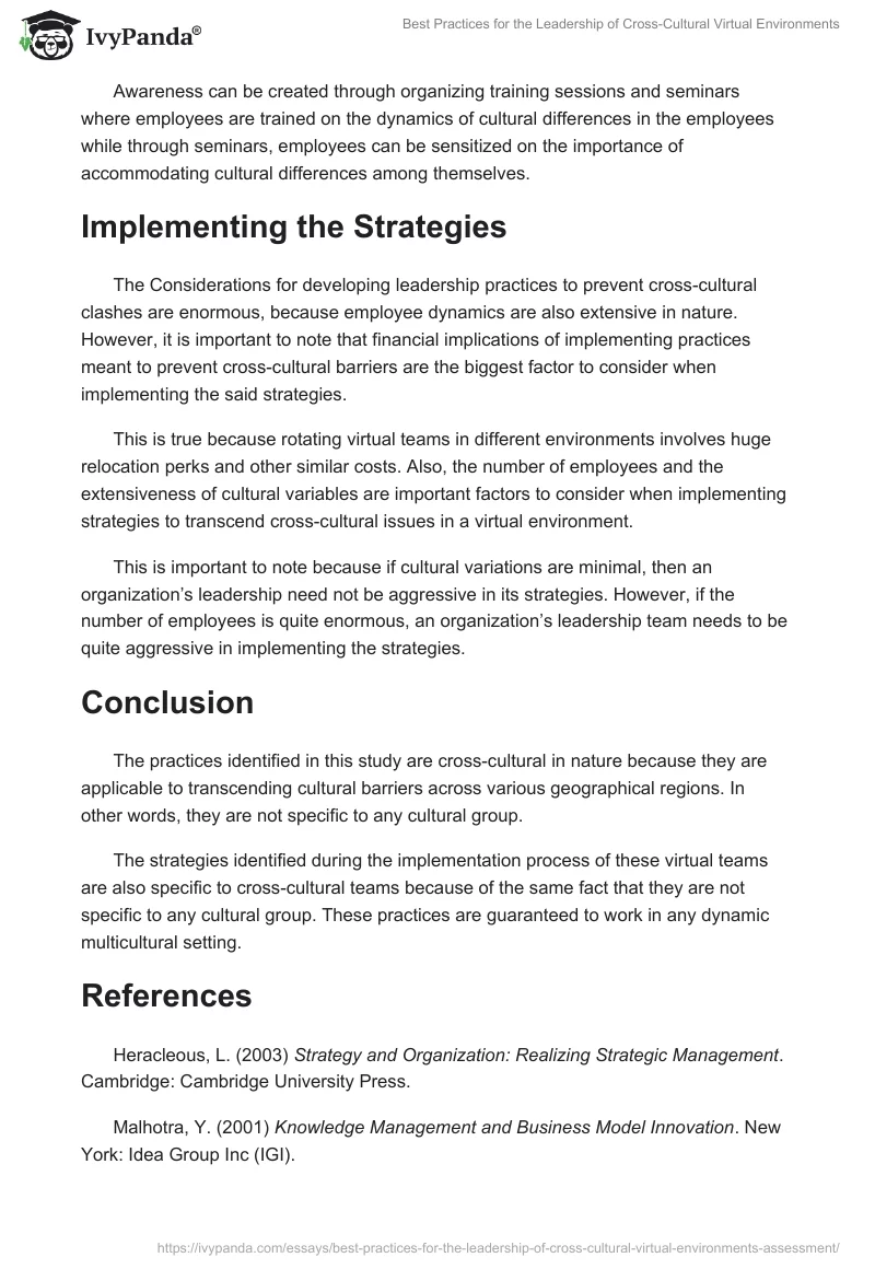 Best Practices for the Leadership of Cross-Cultural Virtual Environments. Page 3