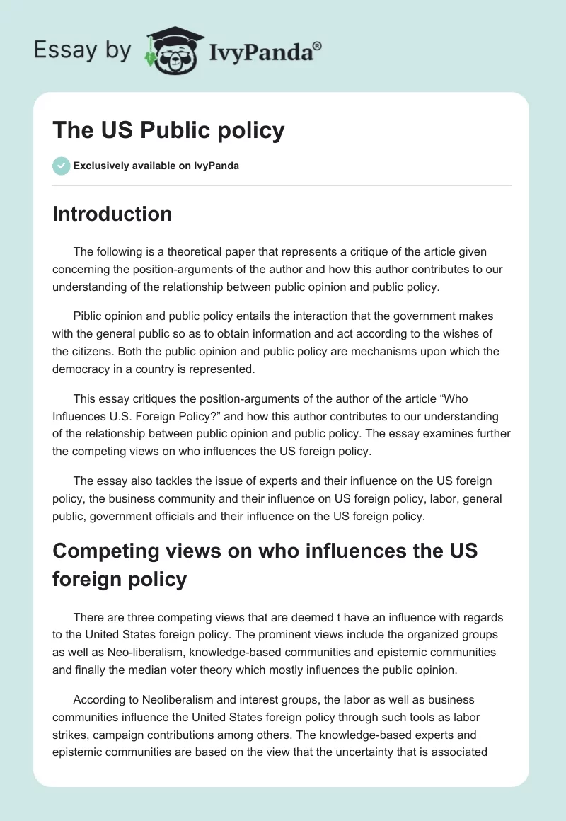 The US Public policy. Page 1