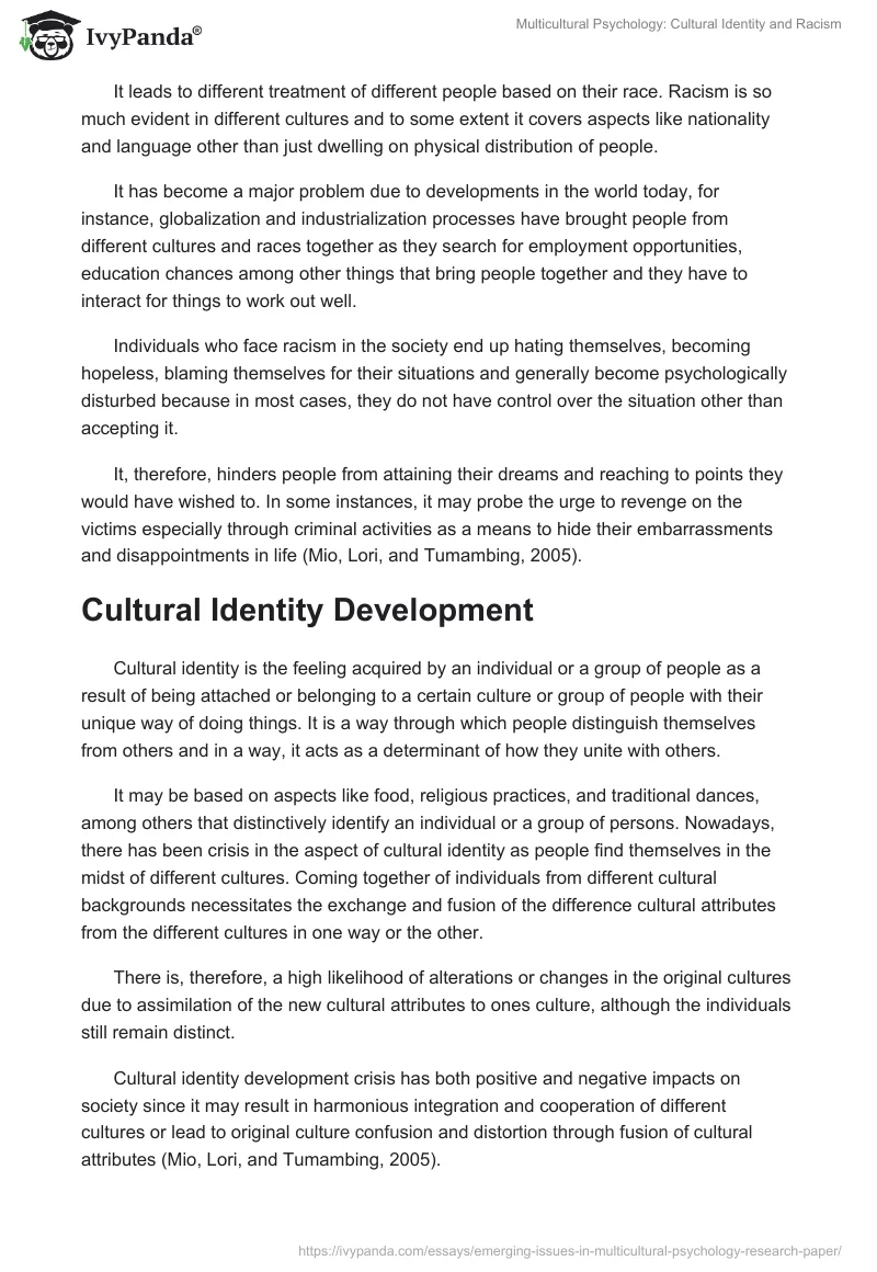 Multicultural Psychology: Cultural Identity and Racism. Page 2