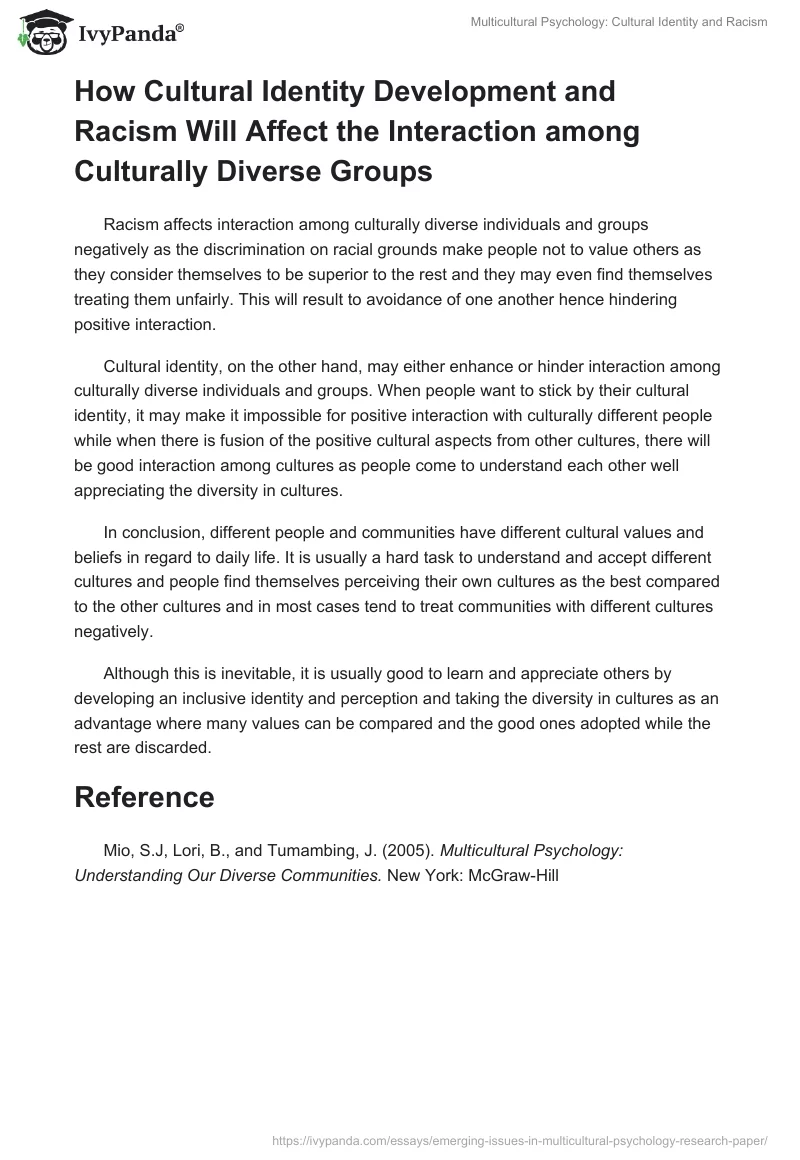 Multicultural Psychology: Cultural Identity and Racism. Page 3