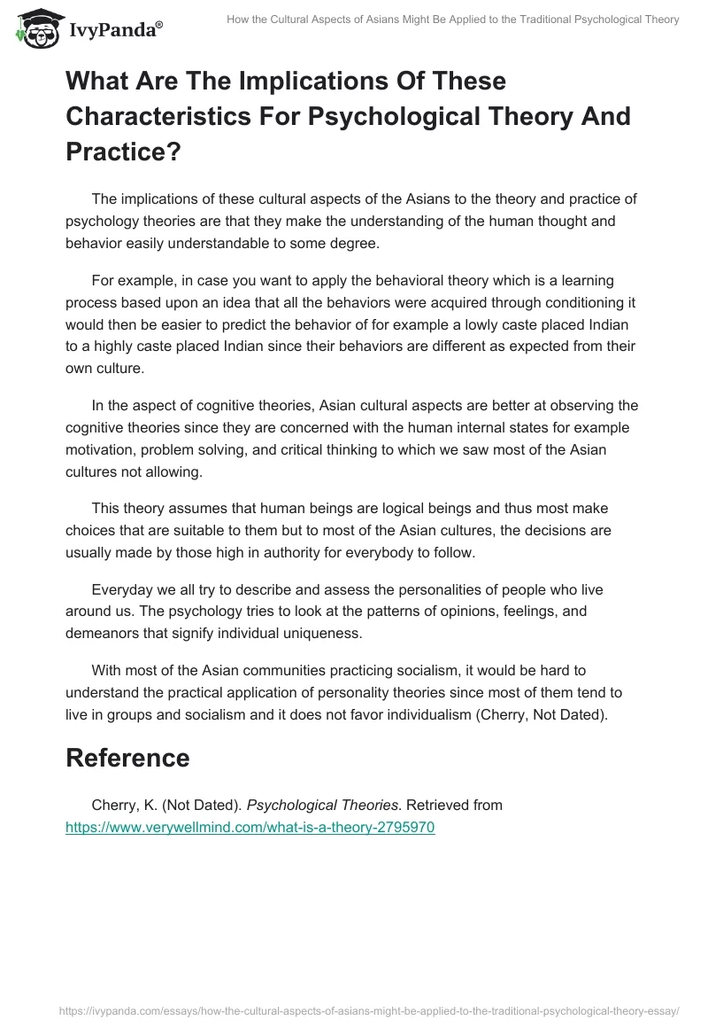 How the Cultural Aspects of Asians Might Be Applied to the Traditional Psychological Theory. Page 2