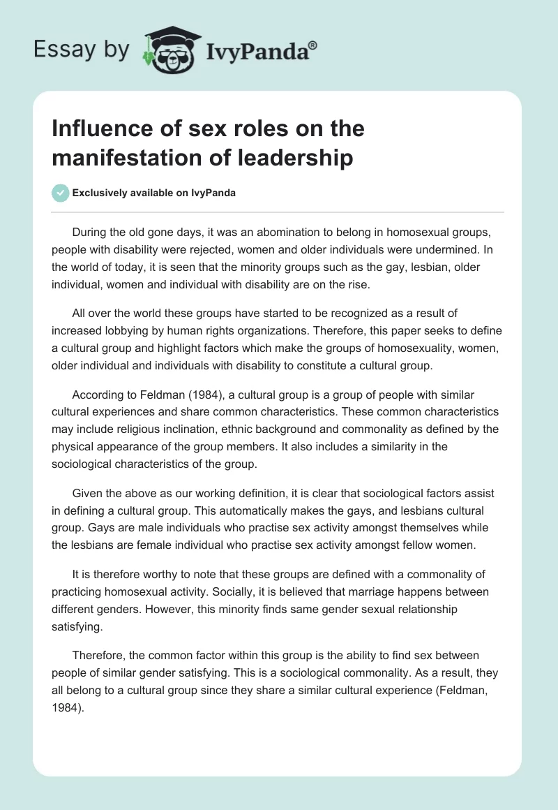 Influence of sex roles on the manifestation of leadership. Page 1
