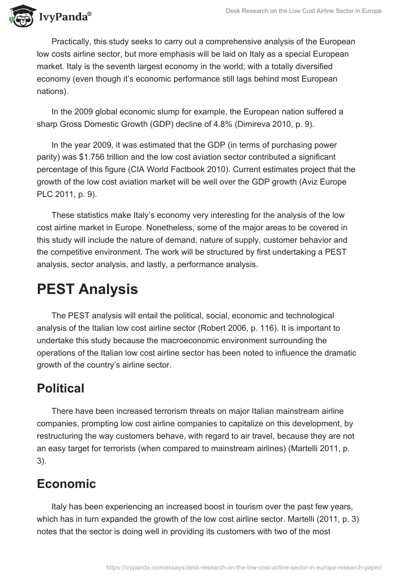 Desk Research on the Low Cost Airline Sector in Europe. Page 2