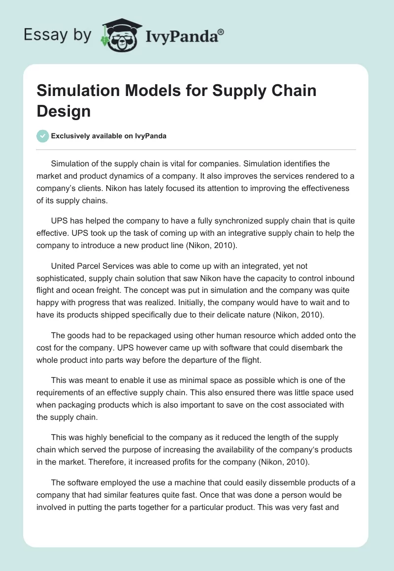 Simulation Models for Supply Chain Design. Page 1