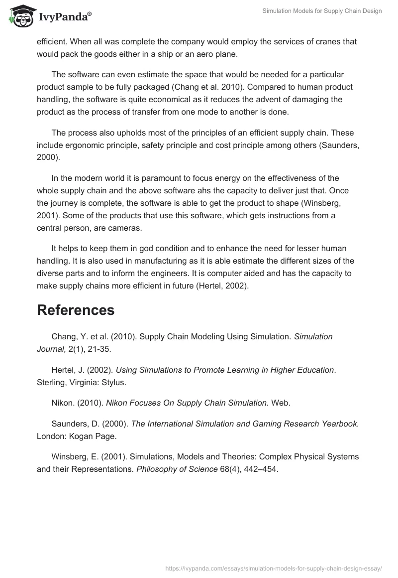 Simulation Models for Supply Chain Design. Page 2