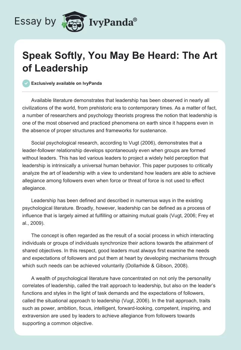 Speak Softly, You May Be Heard: The Art of Leadership. Page 1