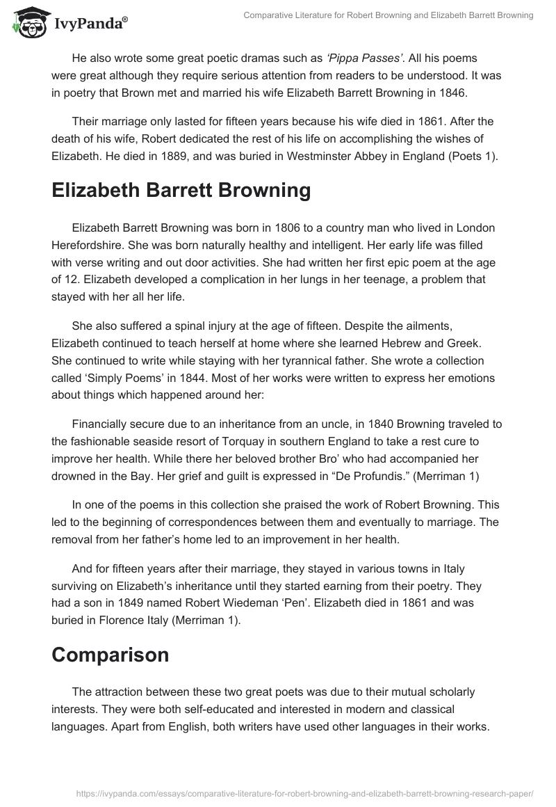 Comparative Literature for Robert Browning and Elizabeth Barrett Browning. Page 2
