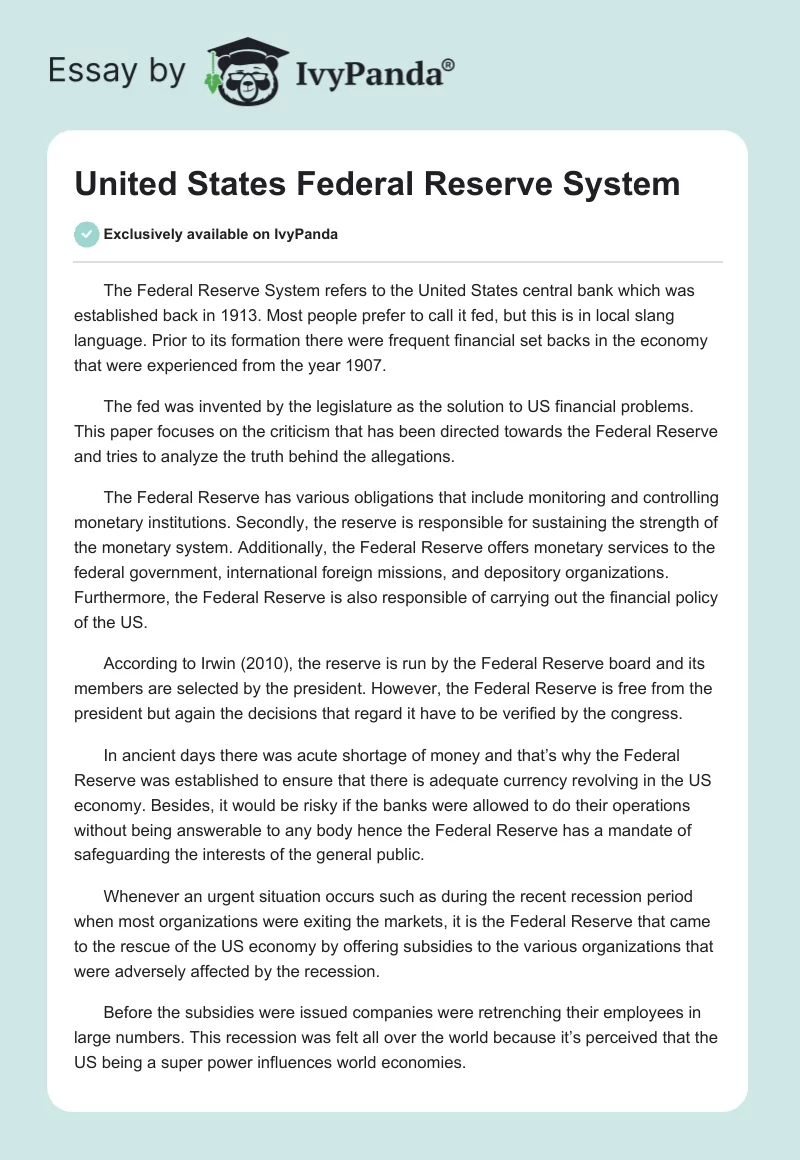 United States Federal Reserve System. Page 1