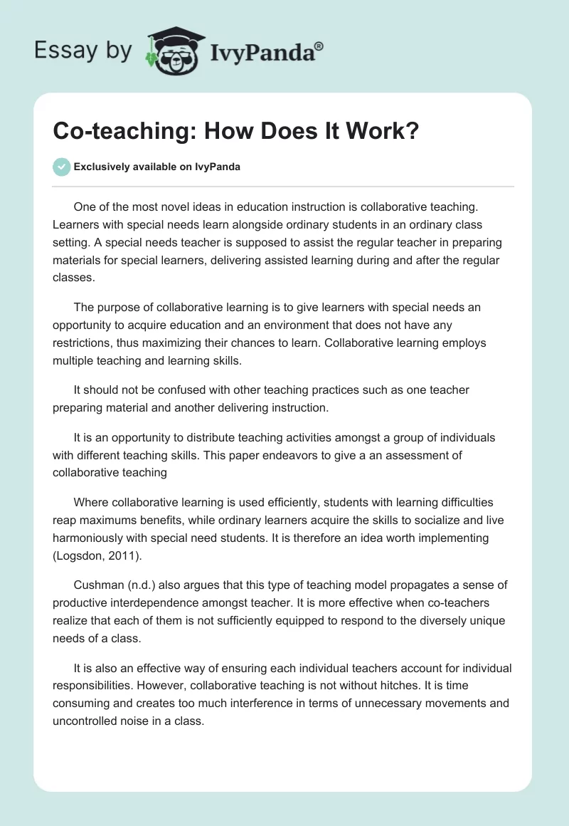 Co-teaching: How Does It Work?. Page 1