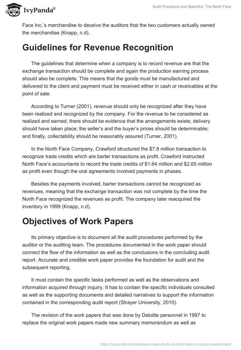 Audit Procedure and Specifics: The North Face. Page 2