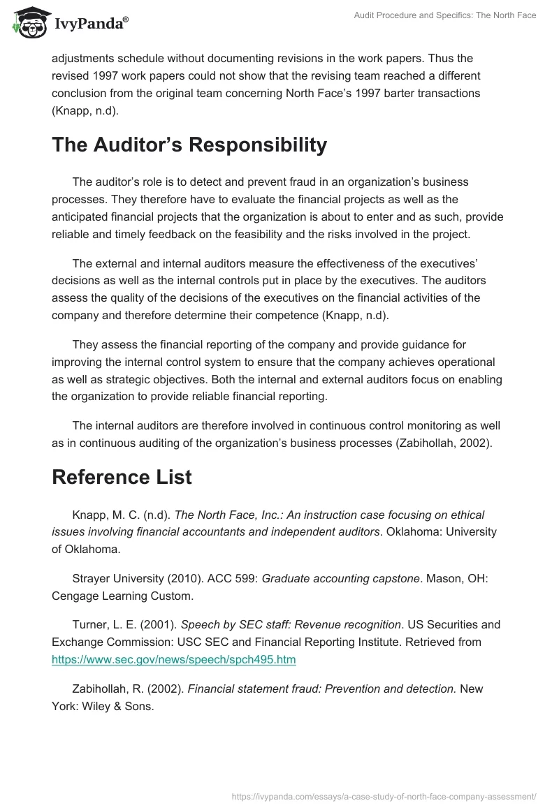 Audit Procedure and Specifics: The North Face. Page 3