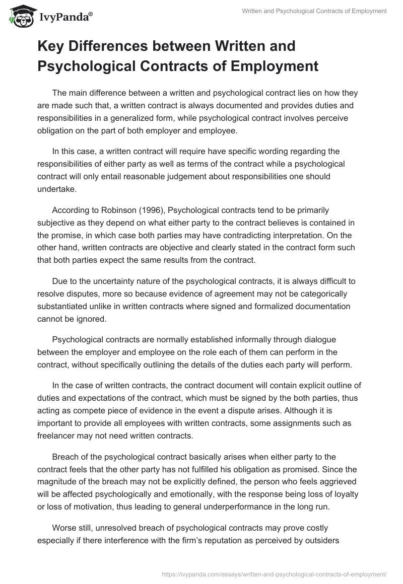 Written and Psychological Contracts of Employment. Page 2