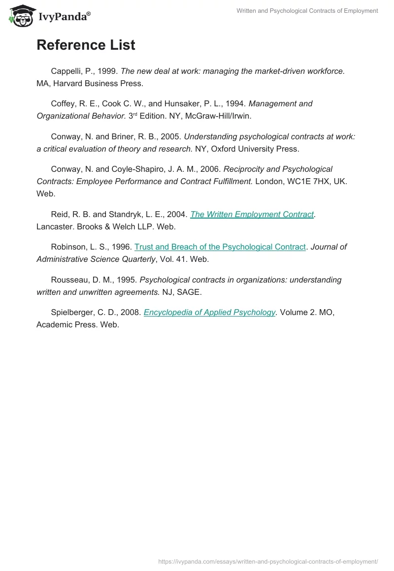 Written and Psychological Contracts of Employment. Page 5