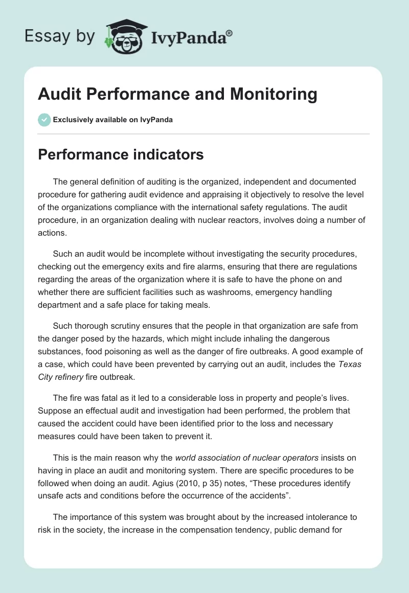 Audit Performance and Monitoring. Page 1