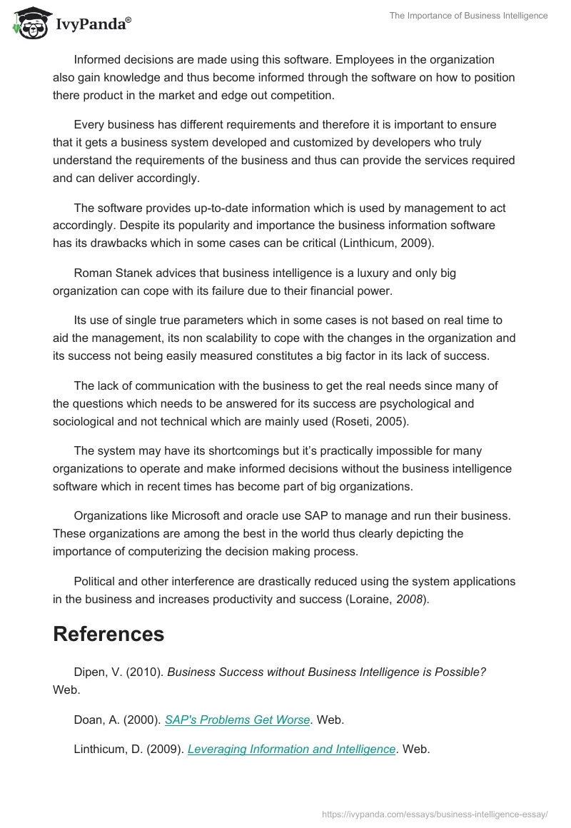 The Importance of Business Intelligence. Page 2