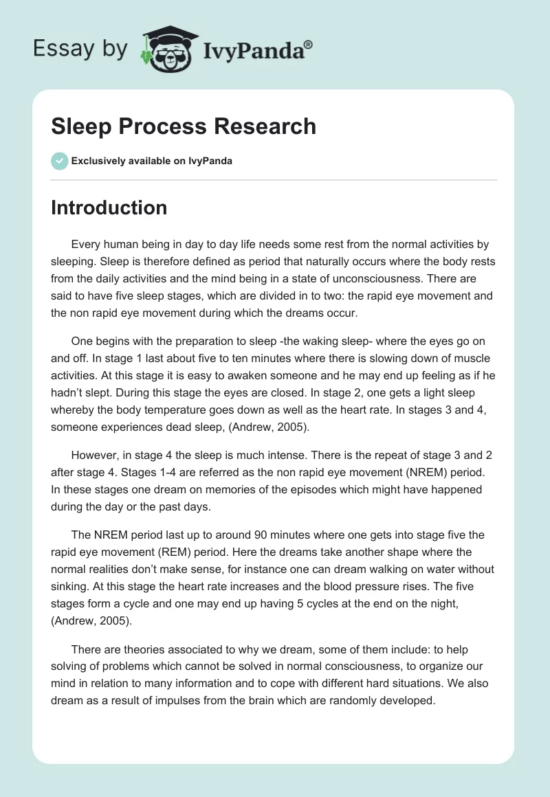 Sleep Process Research. Page 1