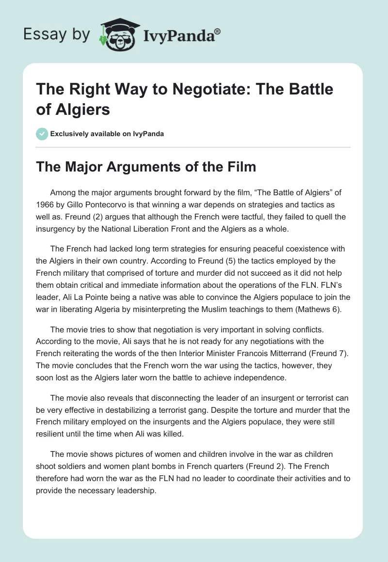 The Right Way to Negotiate: "The Battle of Algiers". Page 1