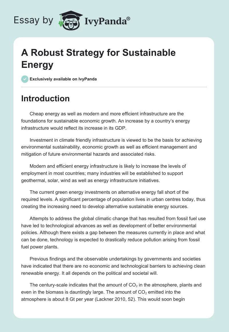 A Robust Strategy for Sustainable Energy. Page 1