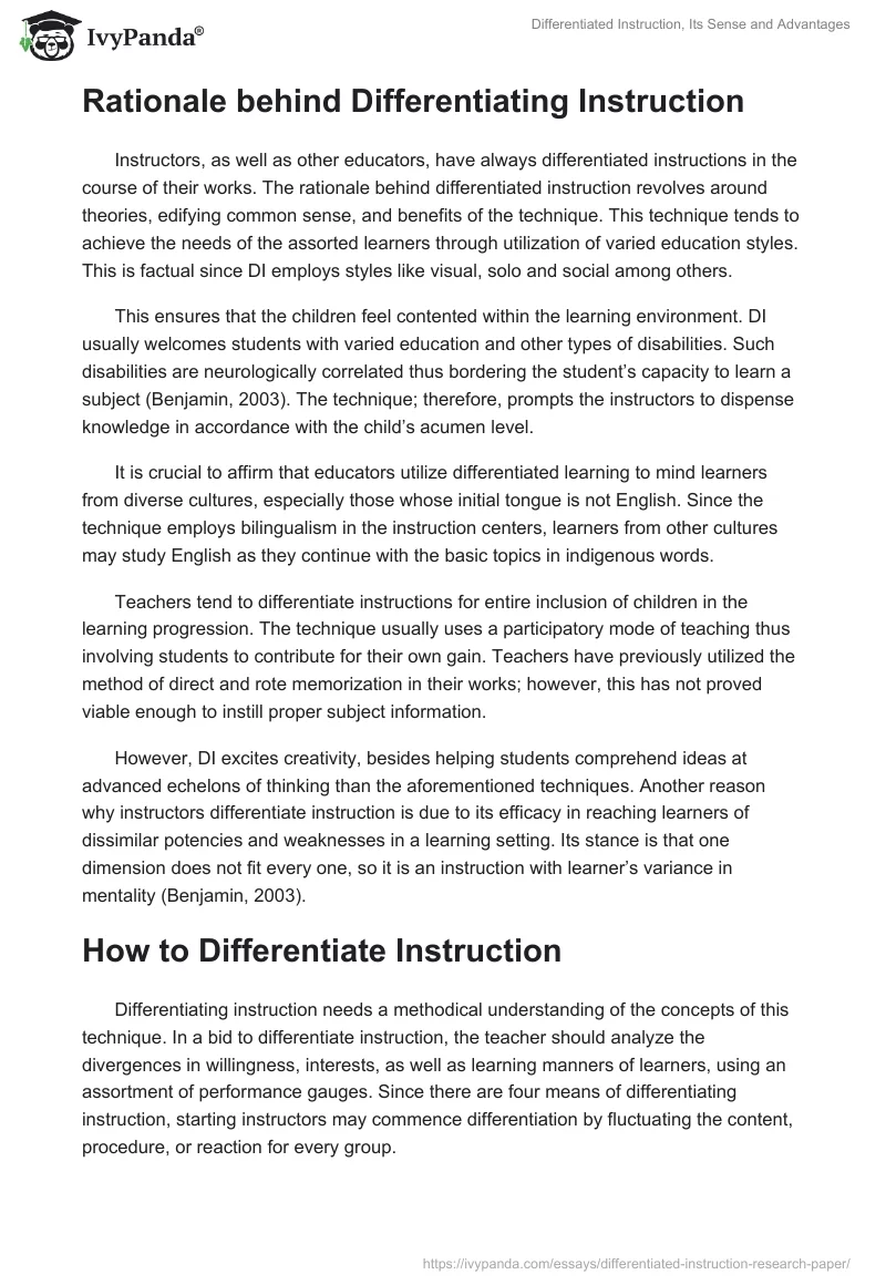 Differentiated Instruction, Its Sense and Advantages. Page 2