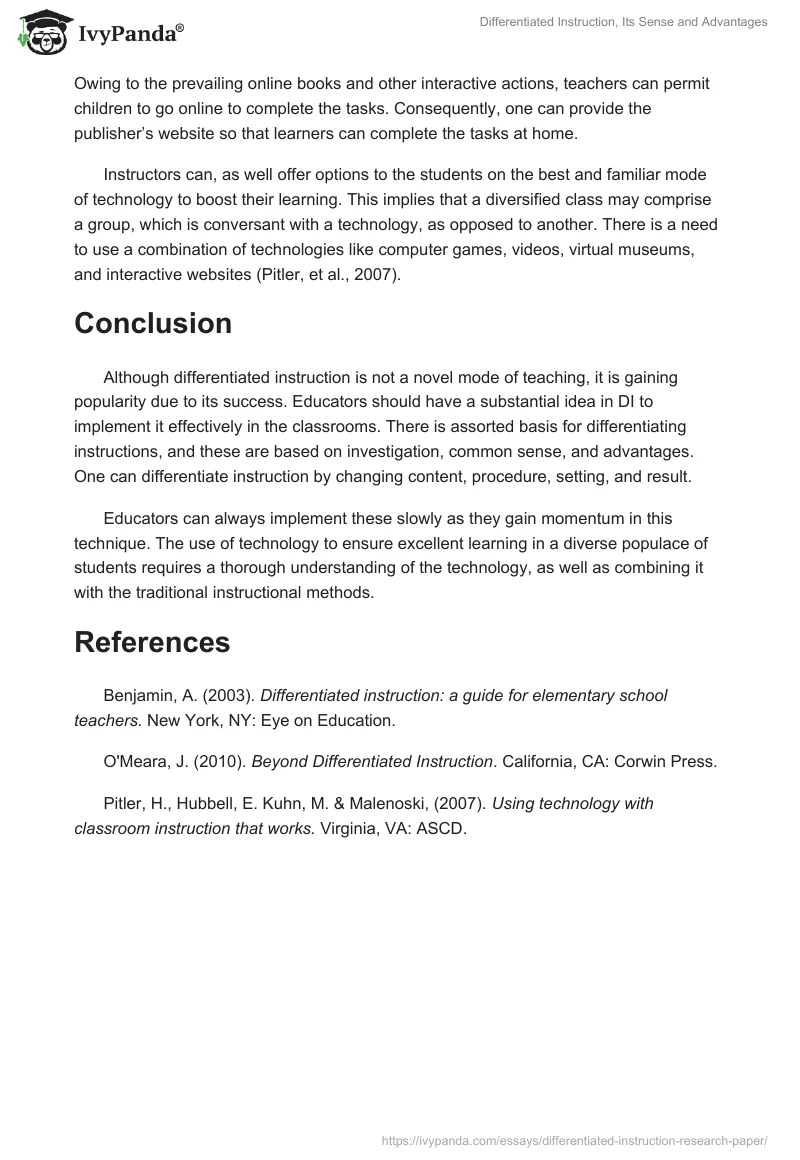 Differentiated Instruction, Its Sense and Advantages. Page 4