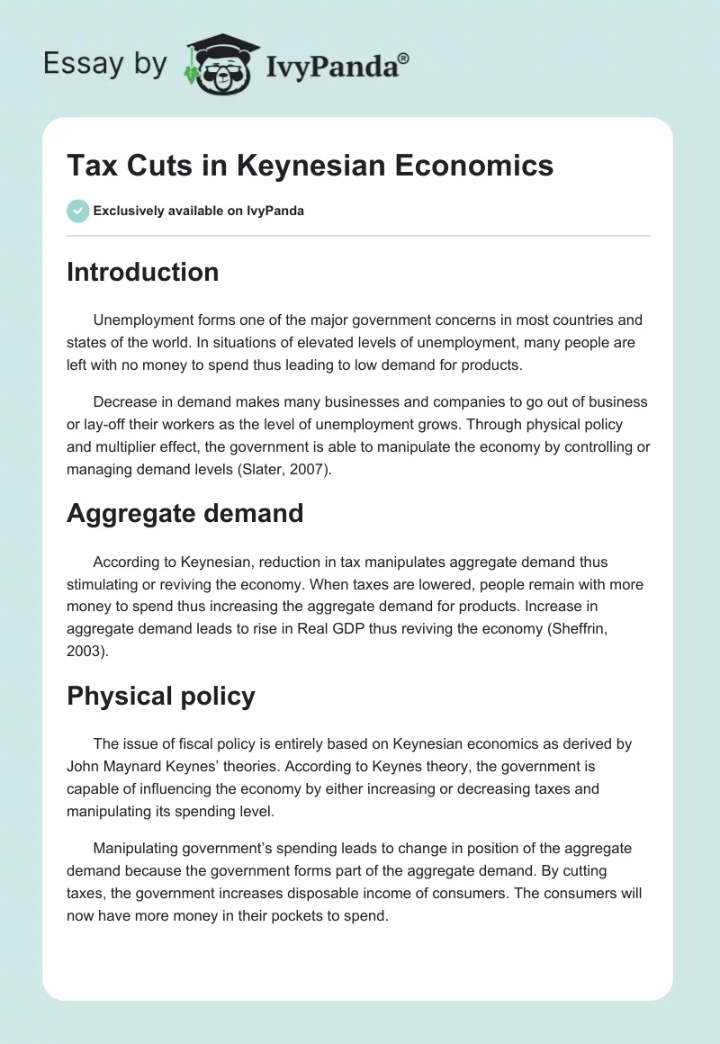 Tax Cuts in Keynesian Economics. Page 1