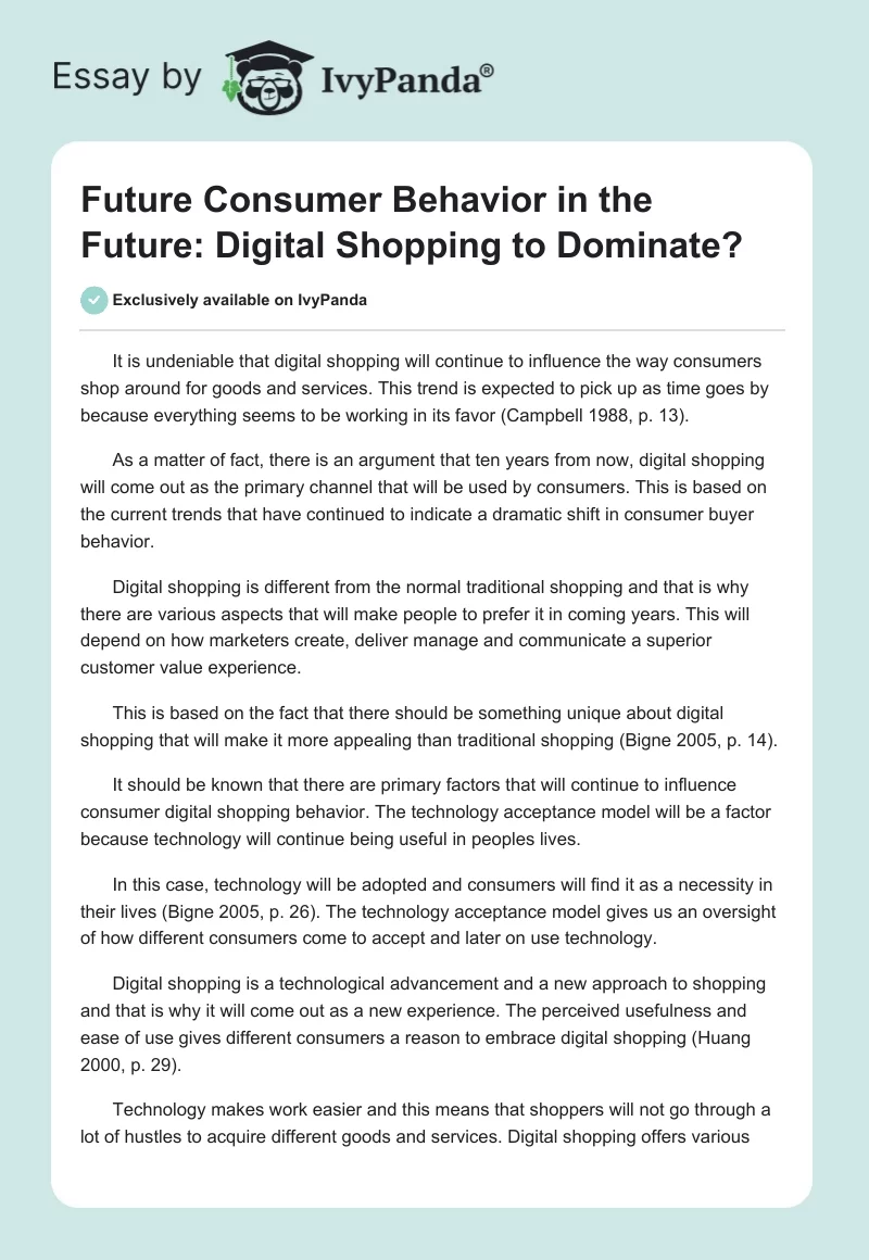Future Consumer Behavior in the Future: Digital Shopping to Dominate?. Page 1