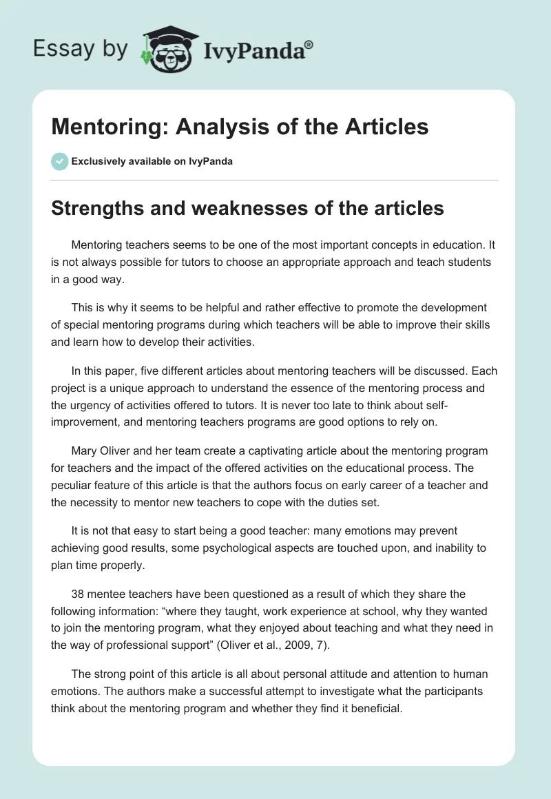 Mentoring: Analysis of the Articles. Page 1
