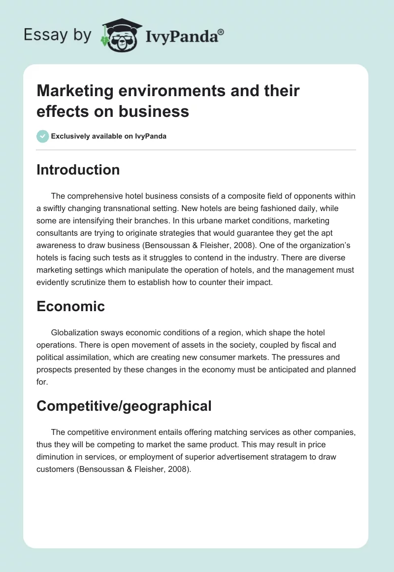 Marketing environments and their effects on business. Page 1