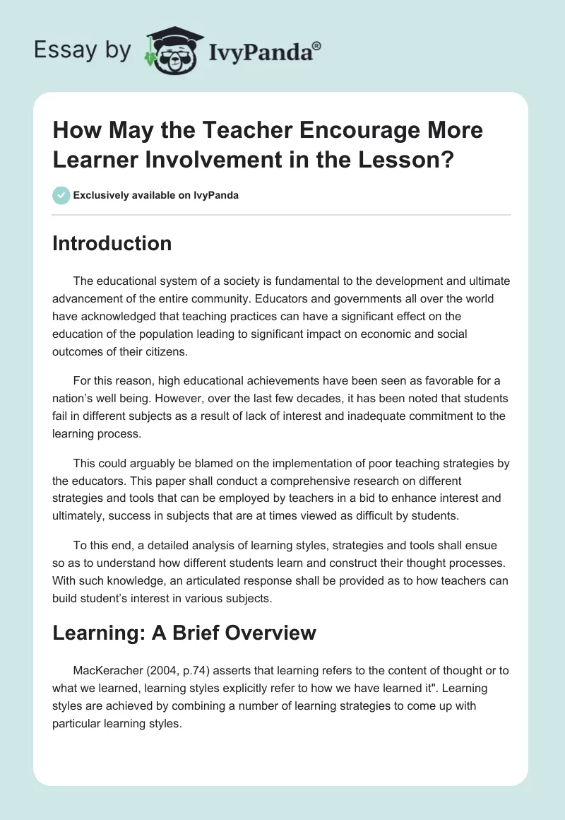 How May the Teacher Encourage More Learner Involvement in the Lesson?. Page 1