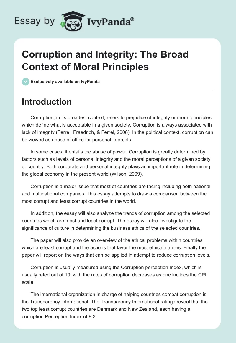 Corruption and Integrity: The Broad Context of Moral Principles. Page 1