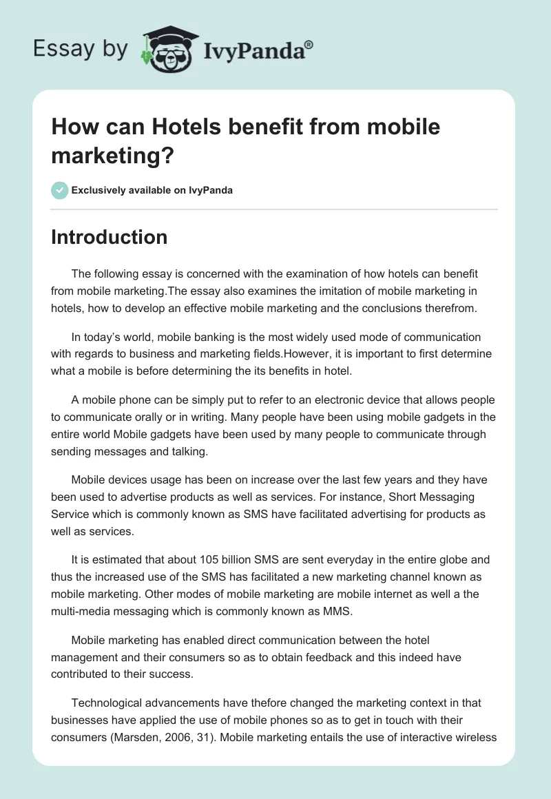 How can Hotels benefit from mobile marketing?. Page 1