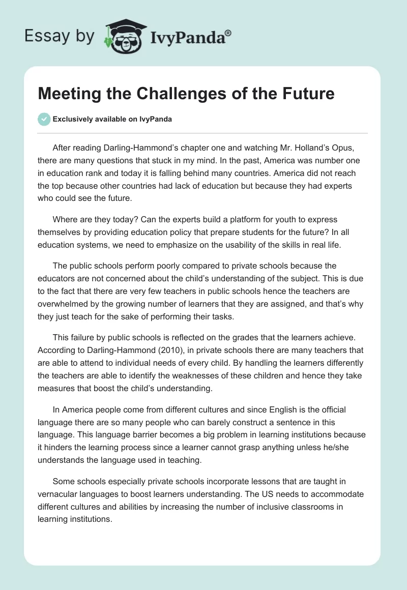 Meeting the Challenges of the Future. Page 1