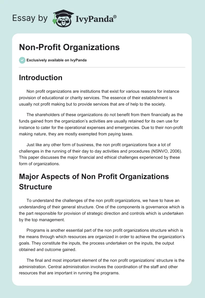 Non-Profit Organizations. Page 1