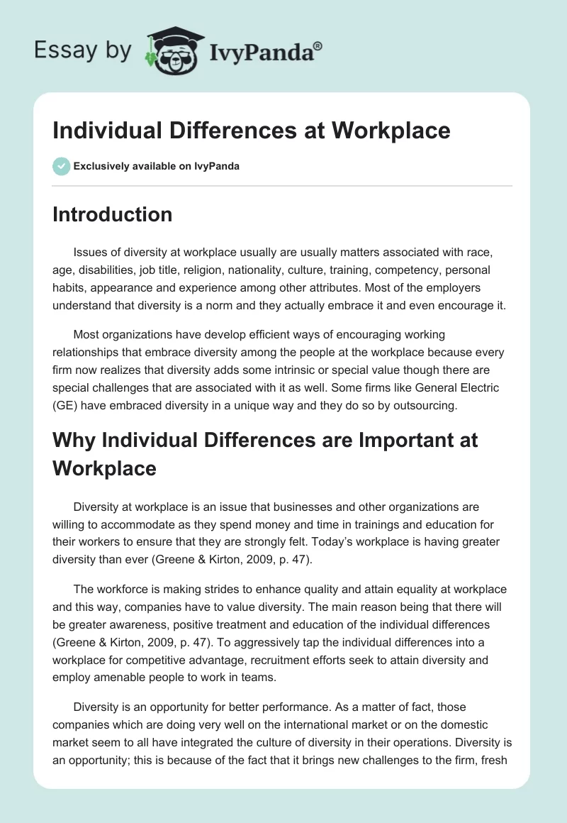 Individual Differences at Workplace. Page 1