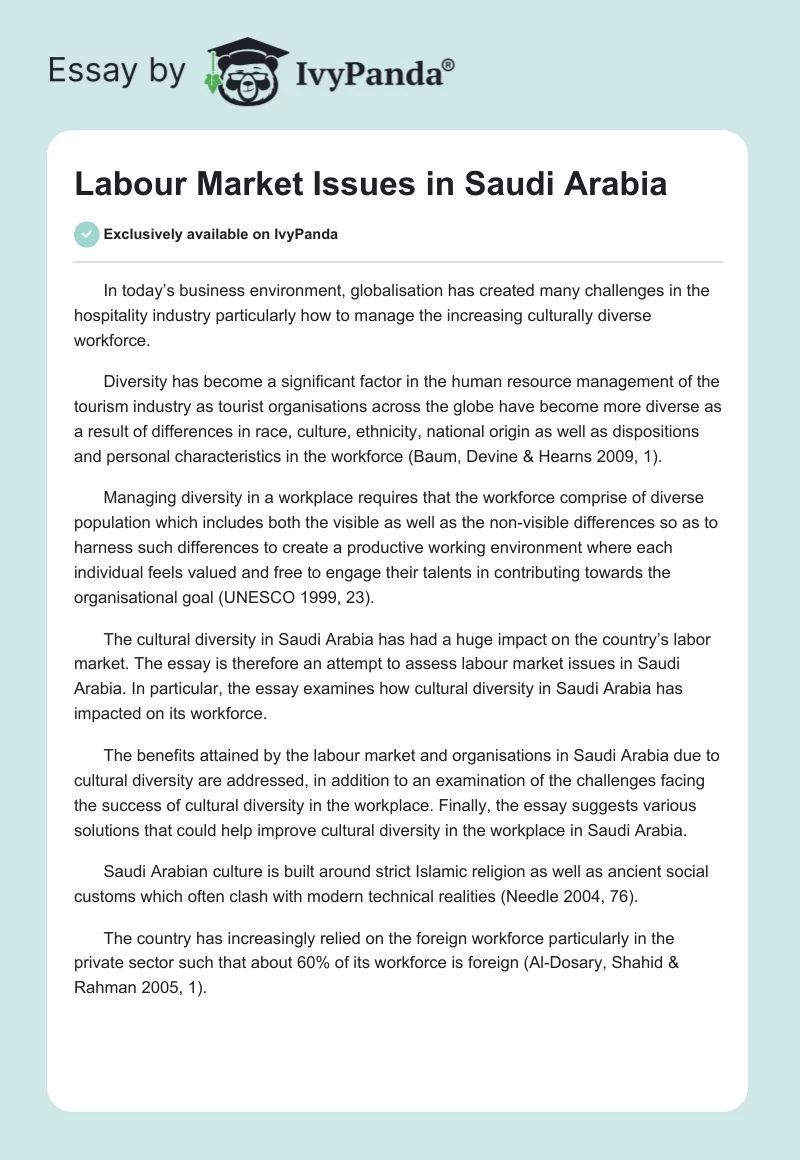 Labour Market Issues in Saudi Arabia. Page 1