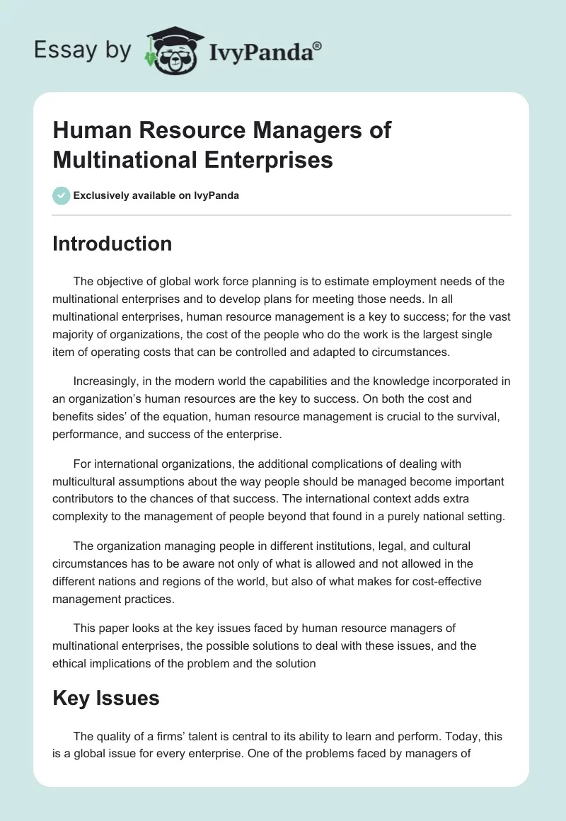 Human Resource Managers of Multinational Enterprises. Page 1