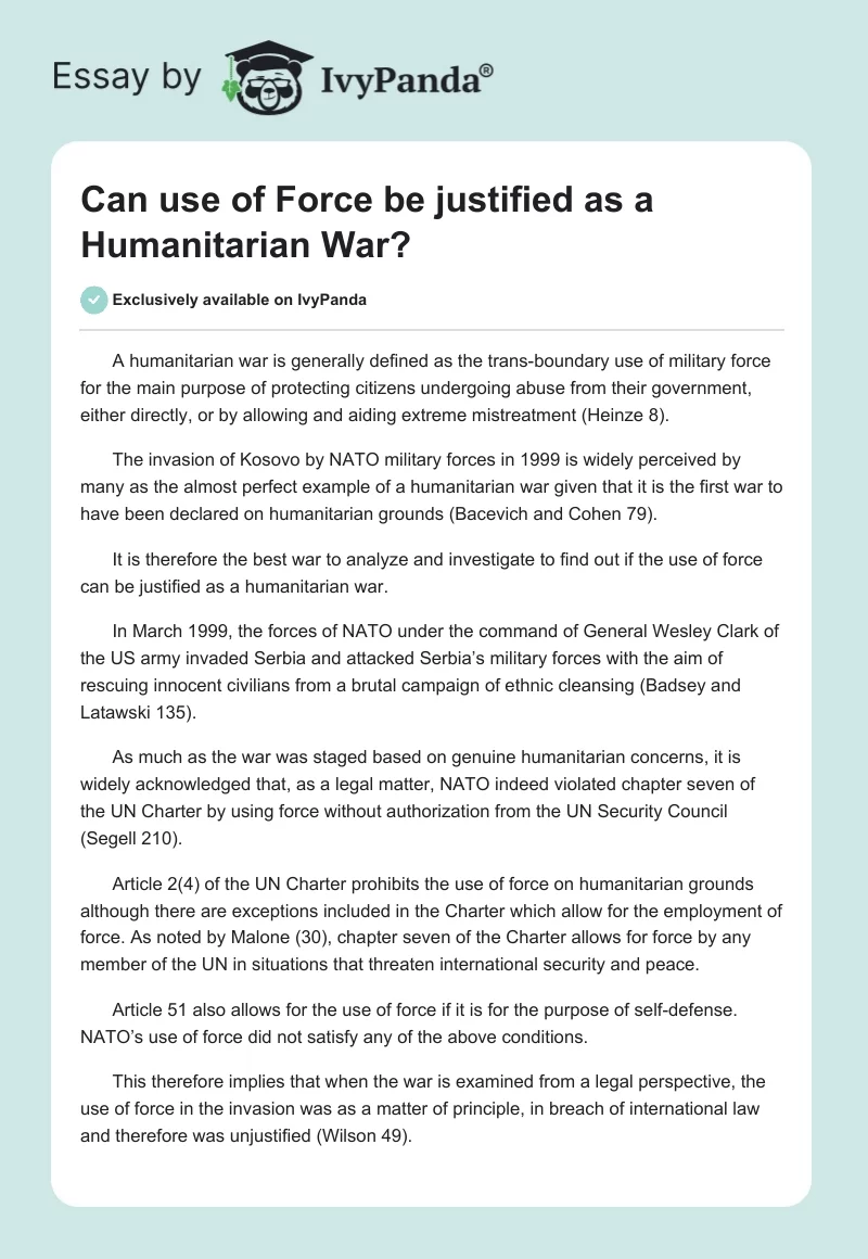 Can Use of Force Be Justified as a Humanitarian War?. Page 1