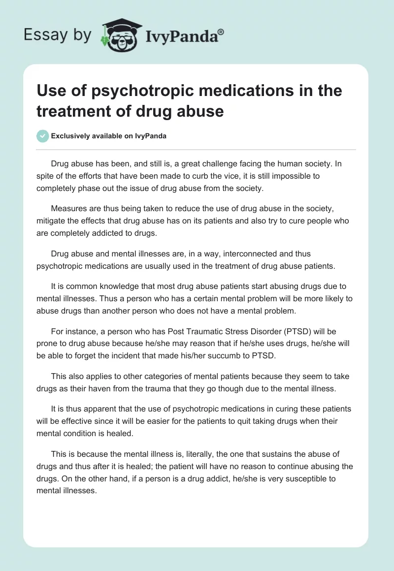 Use of Psychotropic Medications in the Treatment of Drug Abuse. Page 1