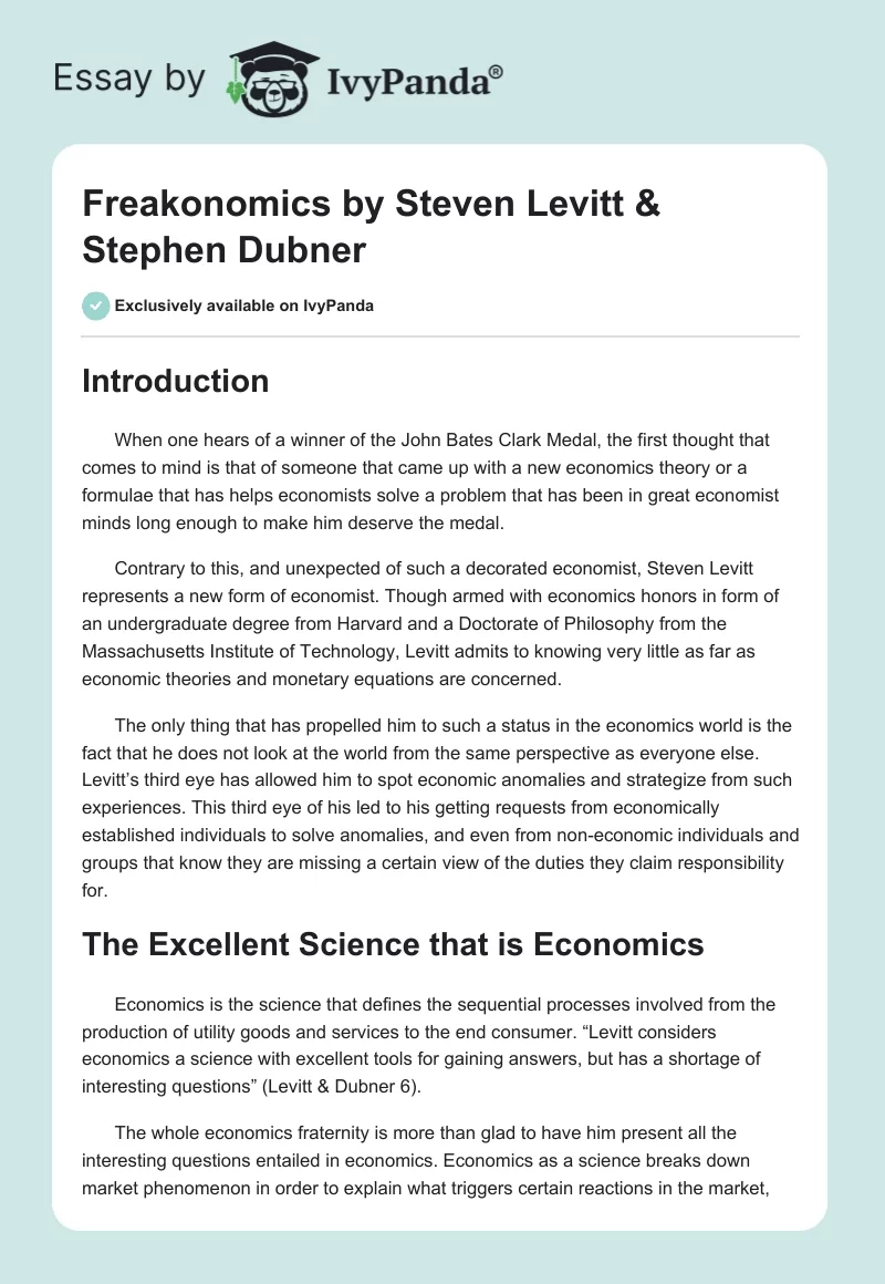"Freakonomics" by Steven Levitt & Stephen Dubner. Page 1