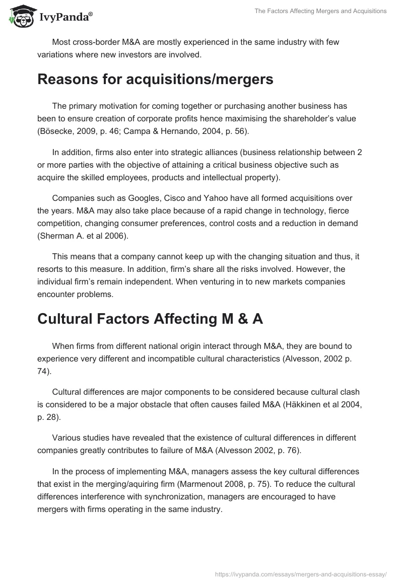 The Factors Affecting Mergers and Acquisitions. Page 2