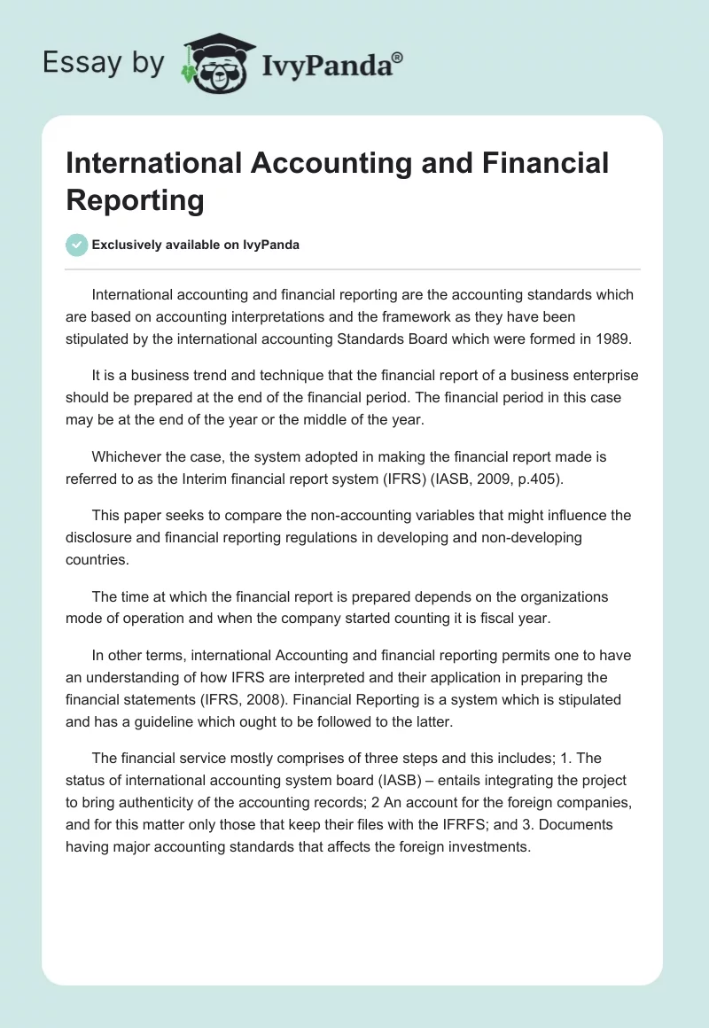 International Accounting and Financial Reporting. Page 1