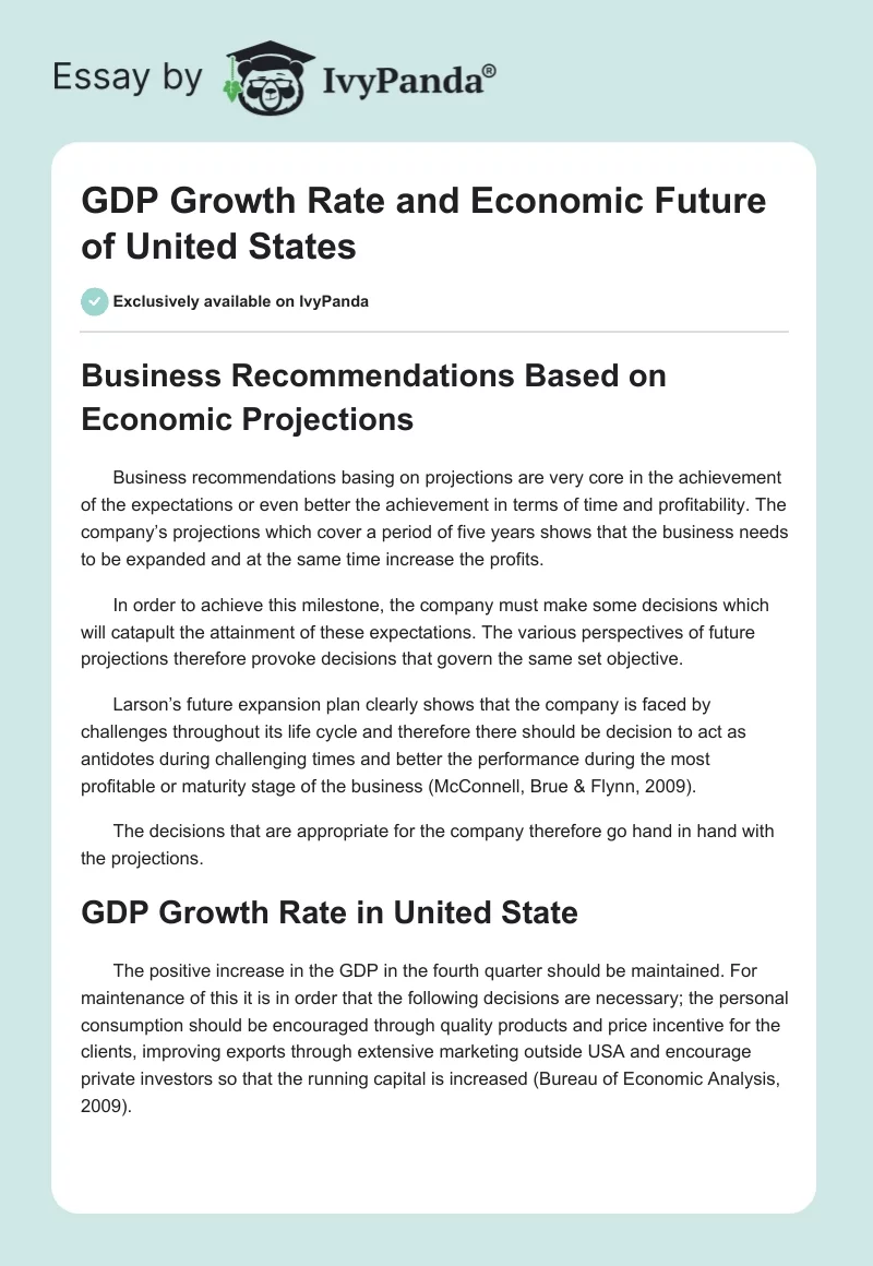 GDP Growth Rate and Economic Future of United States. Page 1