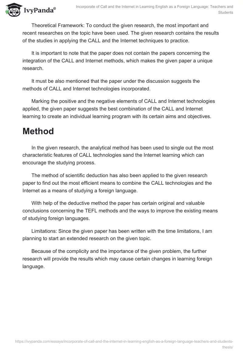 Incorporate of Call and the Internet in Learning English as a Foreign Language: Teachers and Students. Page 2