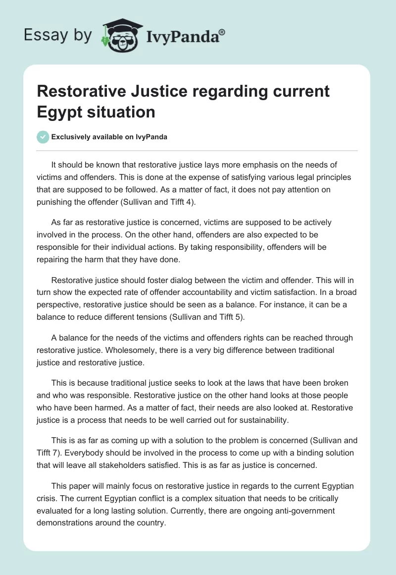 Restorative Justice regarding current Egypt situation. Page 1