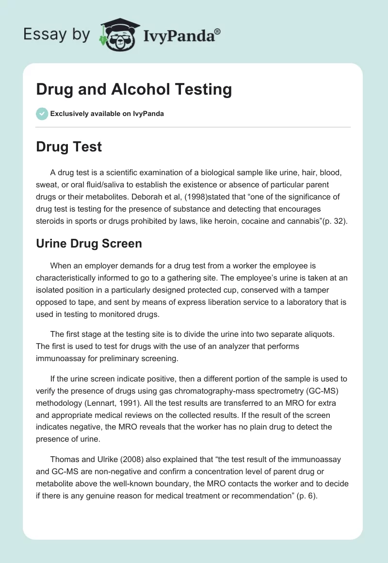 Drug and Alcohol Testing. Page 1