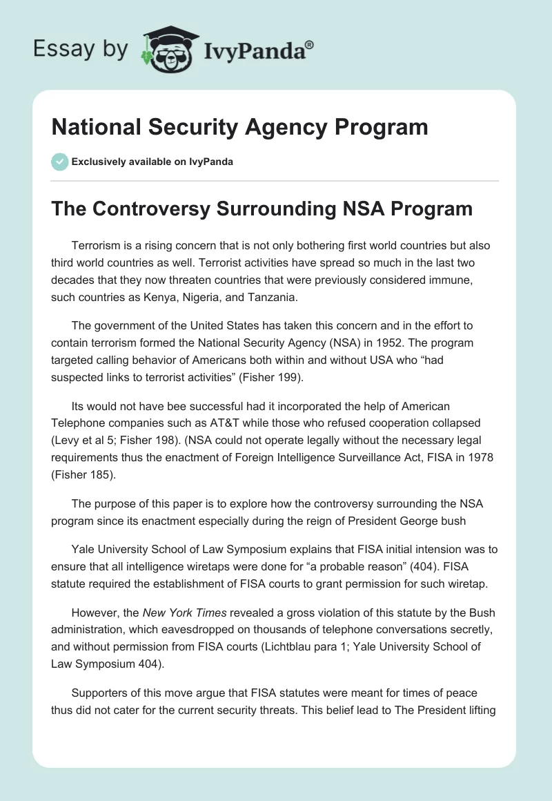 National Security Agency Program. Page 1