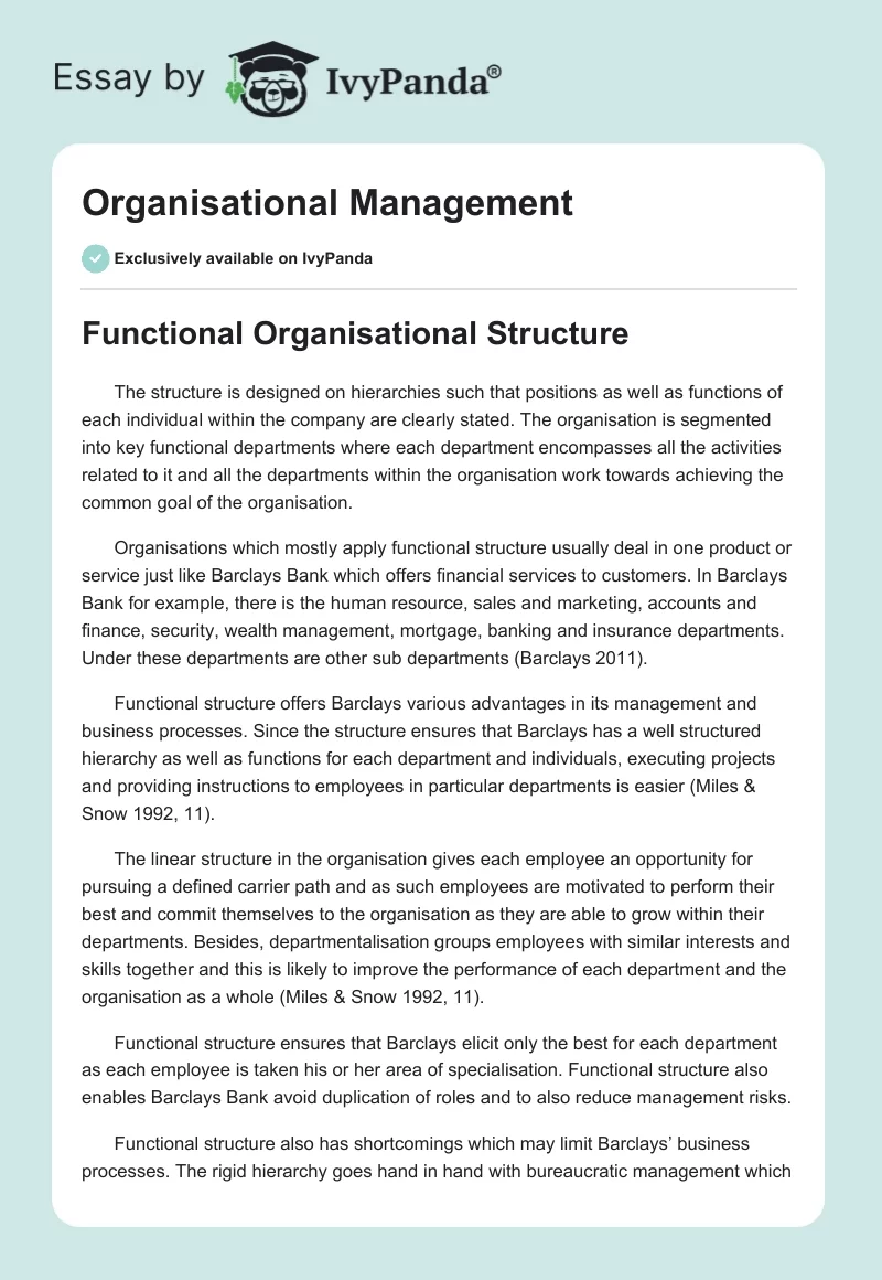 Organisational Management. Page 1