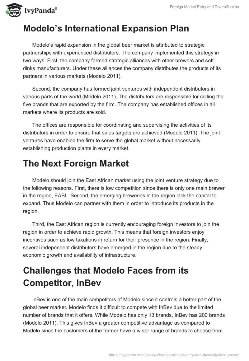 Foreign Market Entry and Diversification. Page 2