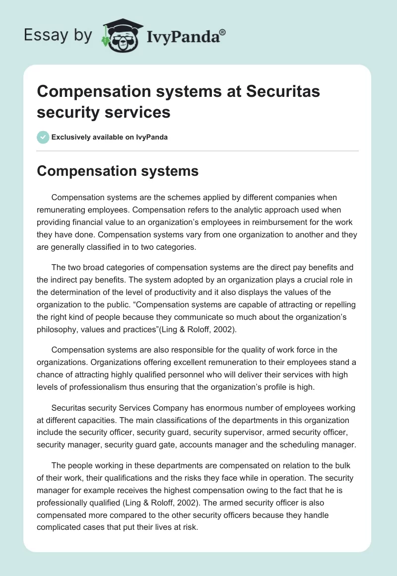 Compensation systems at Securitas security services. Page 1